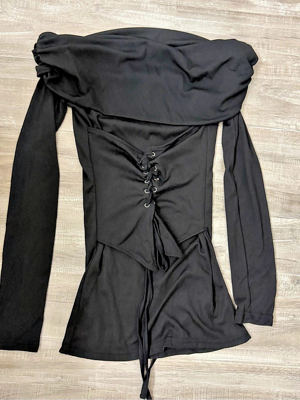 Black Lace-Up Long Sleeve mini dress